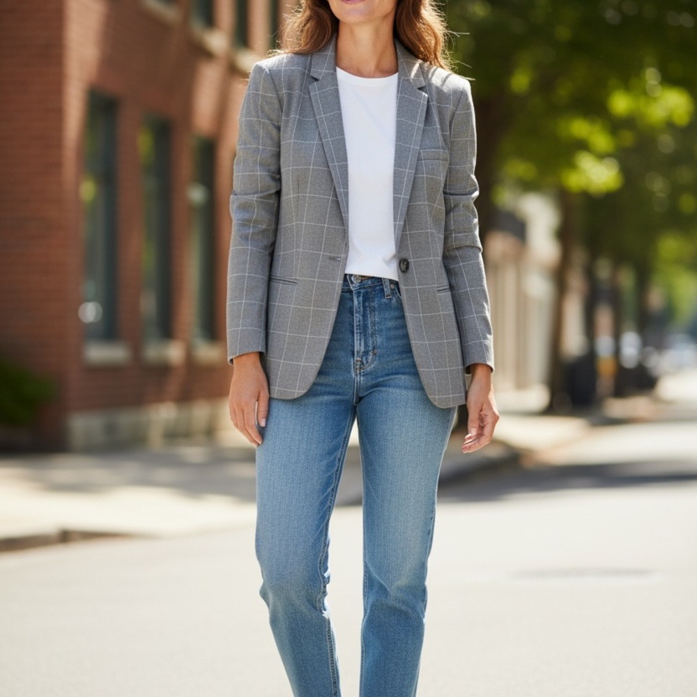 Calvin Klein Gray Windowpane Single-Button Blazer - image 1